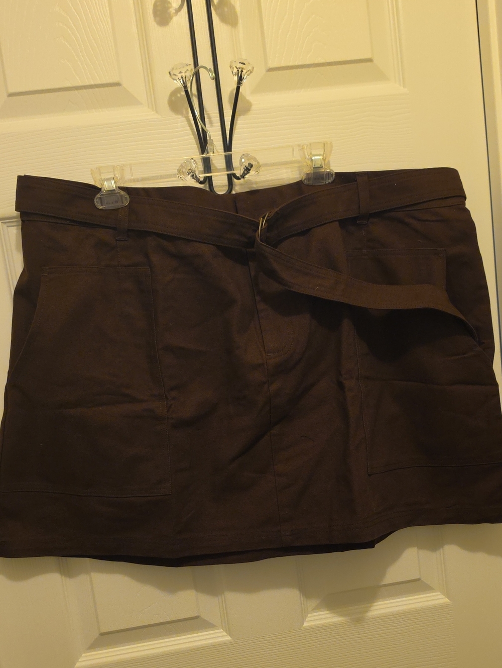 Woolrich dark brown belted utility mini skirt